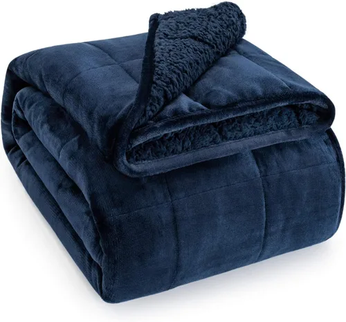 Vista 15 de Wemore Manta con peso de forro polar Sherpa para adulto, 10 libras de doble cara, acogedora y esponjosa, manta ultra mullida con parte superior
