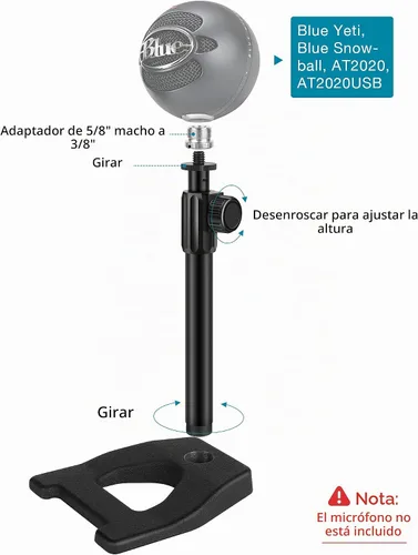 Vista 7 de InnoGear Soporte de micrófono de escritorio, mesa de escritorio con base ponderada, clip de micrófono de 3/8 a 5/8 pulgadas, altura ajustable