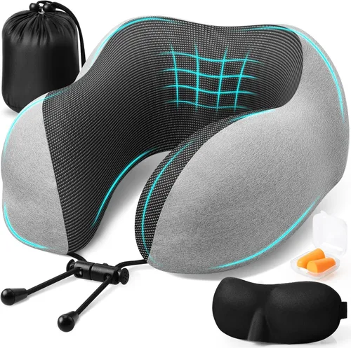 Vista 15 de ExploreBliss Almohada de viaje, almohadas de viaje para dormir en avión, almohada cervical de avión, juego de almohada de espuma viscoelástica