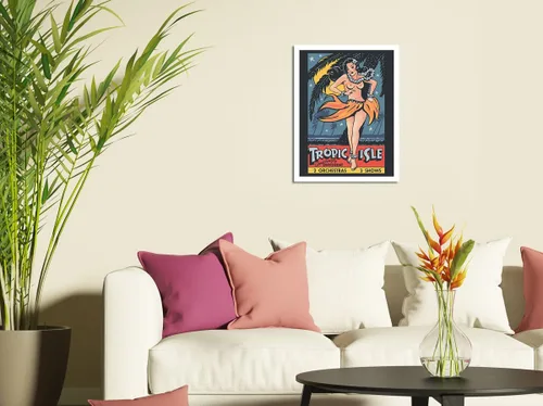 Vista 3 de Tropic Isle - Hawaiian Hula Dancer - Pin Up Girl - Póster de teatro vintage c.1940s - Cartel artístico de madera vintage de 8 x 12 pulgadas