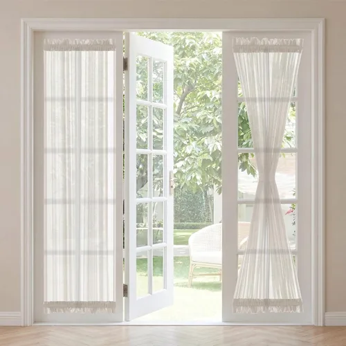 Vista 21 de H. Versailtex Lino Natural y Poly semi-láminas Premium suaves y ricos materiales paneles de cortina con abrazadera ajustable para patio Gris