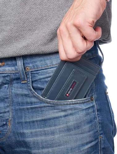 Vista 5 de Alpine Swiss Harper - Cartera delgada con bolsillo frontal RFID para hombre, soporte magnético para tarjetas de identificación de cuero