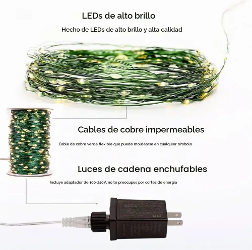 Vista 2 de Cadena de luces de hadas de alambre verde extra largas enchufables de 400 pies, 1200 LED de alta luminosidad, luces LED impermeables con control