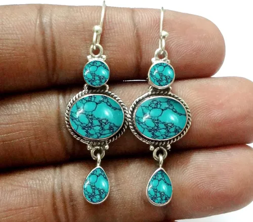 Vista 17 de Pendientes colgantes de plata esterlina fina para mujeres y niñas, aretes colgantes de piedras preciosas auténticas, aretes colgantes de gota