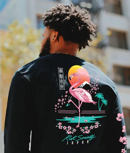 Vista 3 de Riot Society - Playera estampada de manga larga con bordado a la moda para hombre