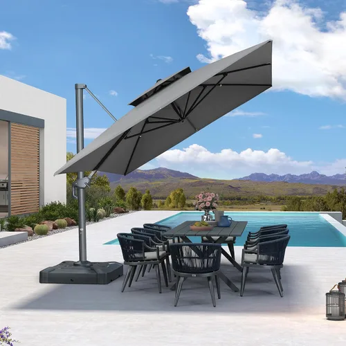 Vista 19 de PURPLE LEAF Sombrilla de Patio Voladiza de 10' x 13' para Exteriores con Base de 330 libras, Sombrilla Rectangular Grande Resistente al Viento