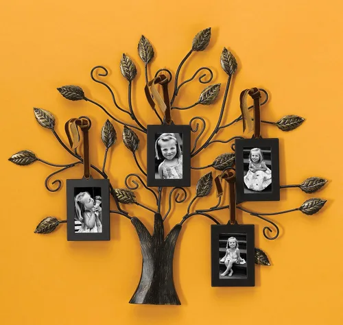 Vista 2 de Klikel Bronce Árbol genealógico de la vida Centerpiece pantalla con 4 marcos de foto colgantes, 13 pulgadas de ancho, mediano