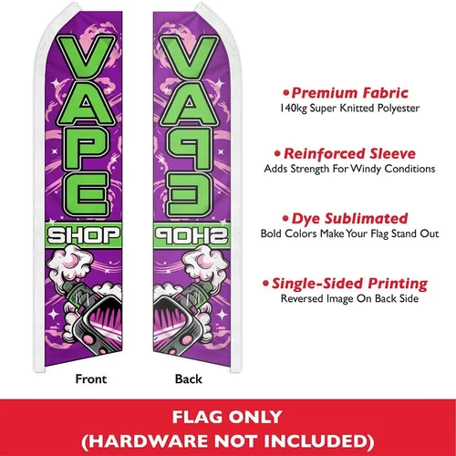 Vista 2 de Infinity Republic Vape Shop - Bandera de plumas de Swooper púrpura y verde, 11.5 x 2.5 pulgadas, perfecta para tiendas de vapeo, uso al aire libre