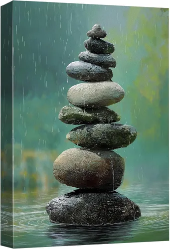 Vista 11 de Wall26 - Arte de pared estampado en lienzo con diseño de rocas negras en un lago tropical verde sereno, naturaleza floral, fotografía, realismo