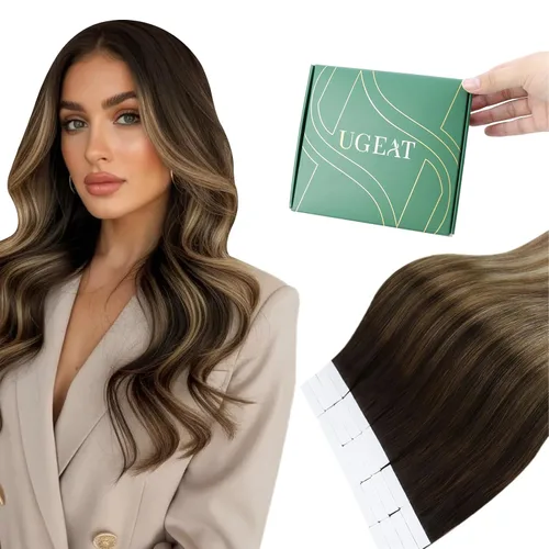 Vista 15 de Ugeat Extensiones de cabello humano con cinta invisible, extensiones de cabello negro con cinta, extensiones de cabello humano negro azabache