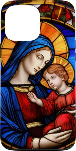 Vista 23 de Blessed Virgin Mary and Jesus Christ Stained Glass Case for iPhone 16