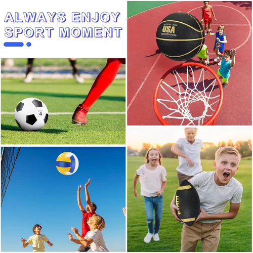 Vista 4 de HyDren Juego de 4 pelotas deportivas de tamaño oficial para baloncesto, balón de fútbol, voleibol, con bolsa de transporte y inflador, regalo