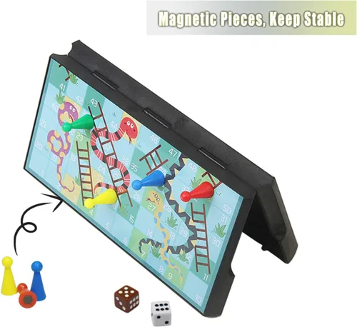 Vista 3 de Mini juego de mesa de serpientes y escaleras de 7.9 pulgadas, juego de mesa magnético de viaje, juguetes divertidos para la familia/regalo para niños
