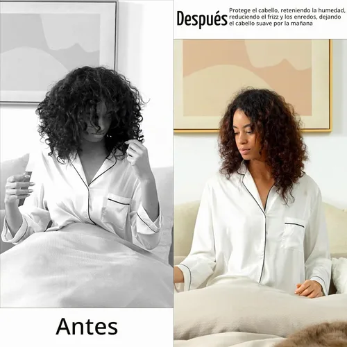 Vista 7 de Gorro de seda de satén para cabello rizado, gorro trenzado para dormir, para mujer, grande, doble capa ajustable (2 unidades, negro)