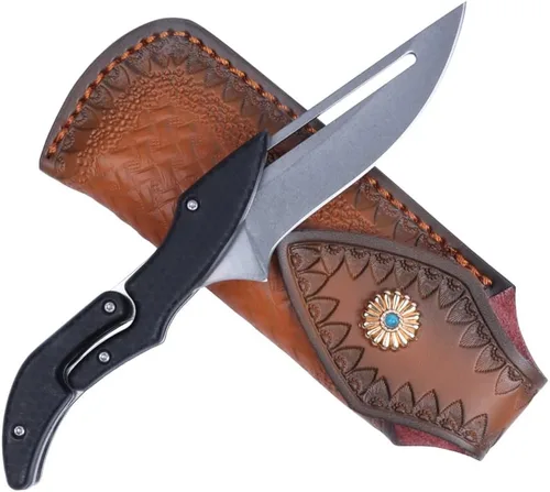 Vista 8 de MASALONG Residual Wings KNI191 Damascus / 5cr15 cuchillo plegable de acero (hoja de lavado de piedra con parte trasera recta+vaina)