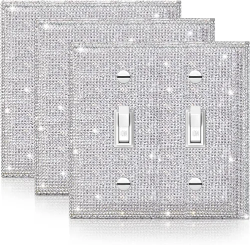 Vista 21 de 1 PC Placa de Pared de Diamantes de Imitación Plateados Brillantes Cubierta de Interruptor de Luz Cubiertas de Interruptor Placas de Pared Diamantes