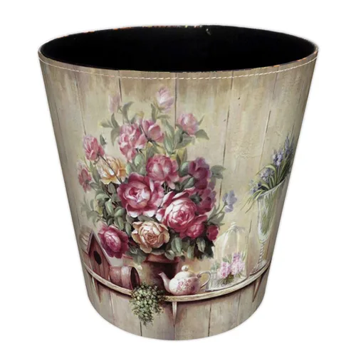 Vista 10 de Cubo de basura de cuero, cesta de basura decorativa retro, canasta de papel pequeña de capacidad de 10 L, bote de basura impermeable para baño