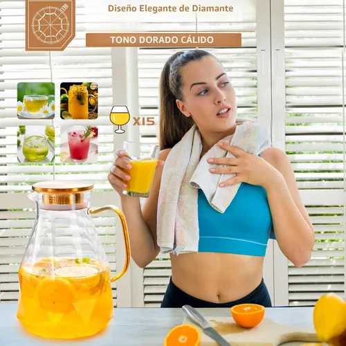 Vista 5 de Jarra de vidrio, jarra de agua de 74.4 oz con tapa