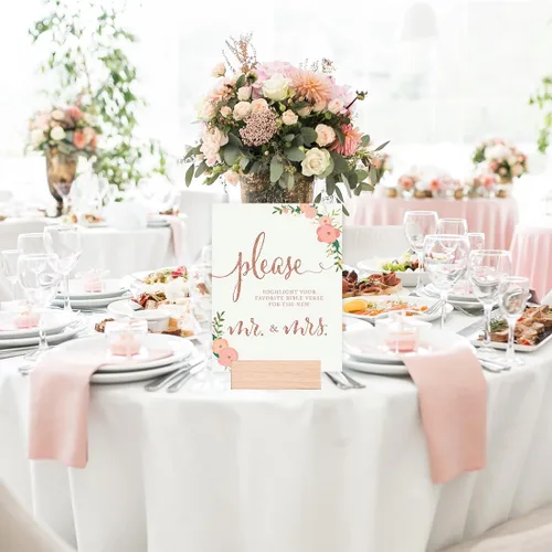 Vista 5 de Andaz Press Letreros de fiesta de boda, purpurina de oro rosa sintético con flores, 8.5 x 11 pulgadas, resalta tu versículo bíblico favorito