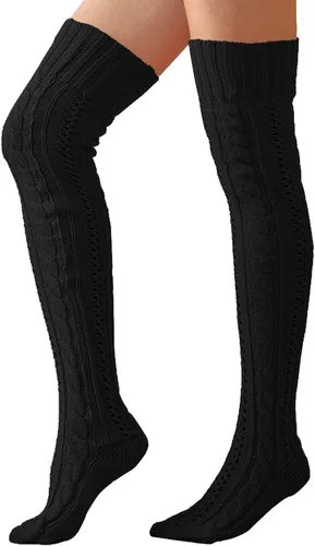 Vista 2 de YELAIVP Slouch - Calcetines altos de punto trenzado para mujer, por encima de la rodilla, botas extralargas, calentadores de piernas