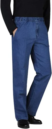 Vista 3 de Locachy Pantalones de mezclilla de cintura elástica para hombre, estilo casual, sueltos, rectos