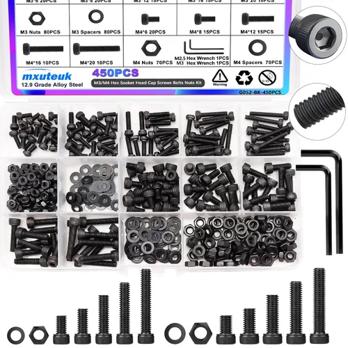 Vista 29 de mxuteuk Juego de tornillos M5 de 185 piezas, kit de tuercas, pernos y tornillos de cabeza hexagonal M5, pernos de acero de aleación de grado 12.9
