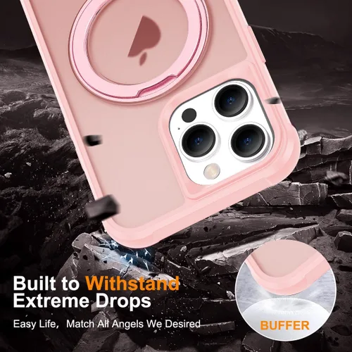 Vista 6 de Funda para iPhone 12/12 Pro con soporte de anillo magnético giratorio de 360°, compatible con Mag-Safe, ligera y translúcida, mate, a prueba
