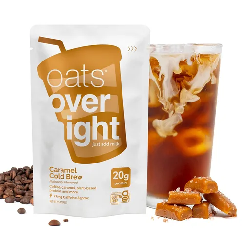 Vista 7 de Oats Overnight - Caramel Cold Brew - Vegano, 0.71 oz de proteína, batido de desayuno alto en fibra, 65 mg de cafeína, sin gluten, avena sin OMG