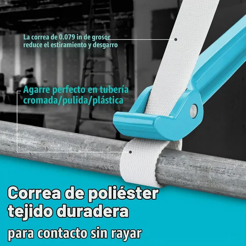 Vista 2 de Llave de correa DURATECH, mango de 12" (30.48 cm), llave de tubo con correa de nylon ajustable, llave de correa para filtro de aceite, azul Llave