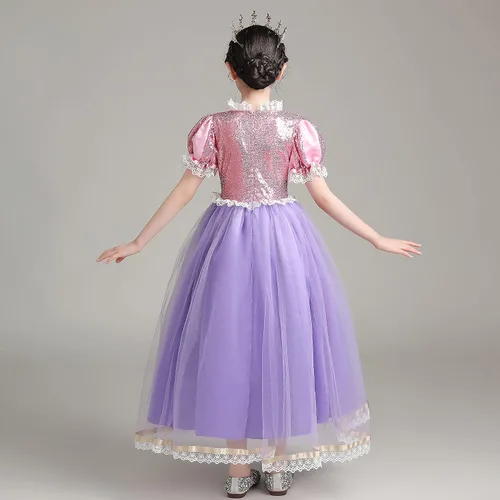Vista 3 de JerrisApparel Disfraz de princesa para niñas fiesta de cumpleaños cosplay vestido morado con accesorios