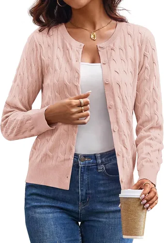 Vista 38 de GRACE KARIN Suéteres tipo cárdigan de punto trenzado para mujer, trajes Rosa
