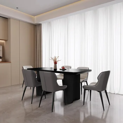 Vista 8 de Mesa de comedor rectangular moderna de 62.99 pulgadas para 4-6, mesa de cocina negra de mediados de siglo con patas onduladas y parte superior