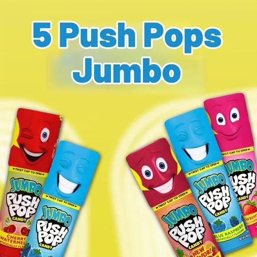 Vista 3 de Push Pop Jumbo Halloween Candy Lollipops, 5 Ct, Strawberry & More