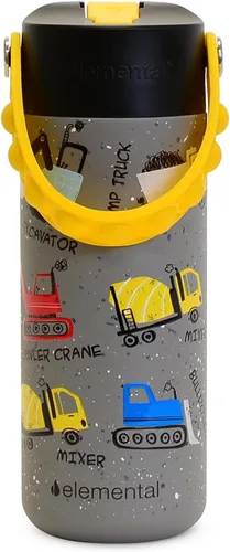 Vista 10 de Elemental Botella de agua aislada para niños, botella de agua de acero inoxidable con tapa de popote y asa Pop-it, botellas de agua a prueba