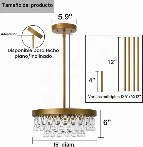 Vista 6 de SEOL - Lámparas de techo antiguas de oro con cristal, redondas, grandes, colgantes, lámpara de techo para comedor, recámara, sala de estar, 3 luces