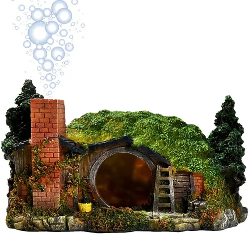 Vista 8 de fazhongfa Decoraciones de Acuario Castillo Decoración de Pecera Ornamentos Temáticos (Hobbit-Pequeño)