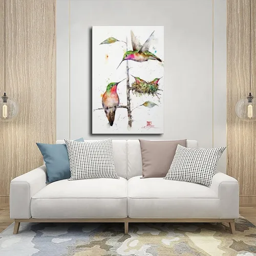 Vista 5 de Póster artístico de Dean Crouser 16 pinturas de acuarela de la familia de colibríes sobre lienzo, póster para decoración de dormitorio, paisaje