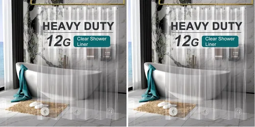 Vista 11 de AmazerBath Cortina de ducha resistente para cabina de 12 calibre, 36 x 72 pulgadas de plástico transparente con peso, con 2 piedras pesadas y 6