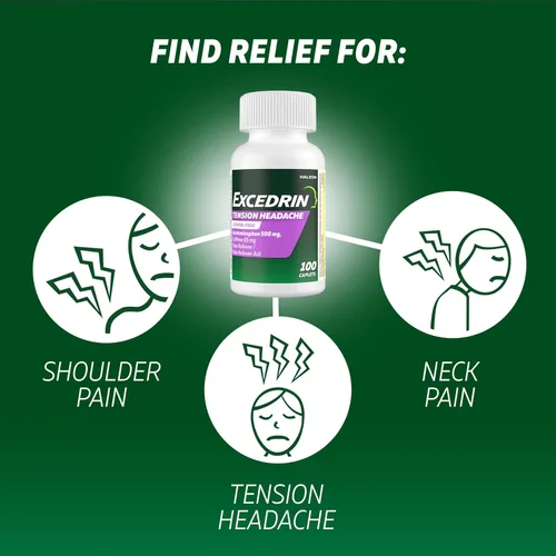 Vista 14 de Excedrin Cápsulas para Alivio del Dolor de Cabeza por Tensión, Acetaminofén 500mg, Cafeína 65mg, Analgésico, Sin Aspirina, 100