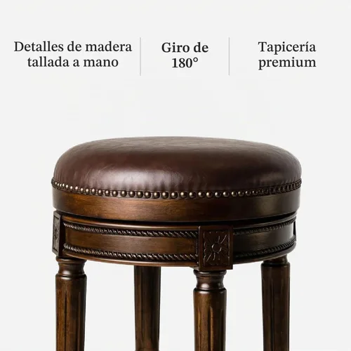 Vista 4 de Maven Lane Pullman Taburete de mostrador sin espalda de 26 pulgadas, juego de 2 taburetes giratorios con reposapiés, marco de madera maciza marrón