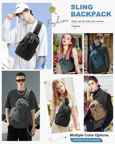 Vista 2 de SEAFEW Mochilas tipo bandolera tácticas, Negro, Casual