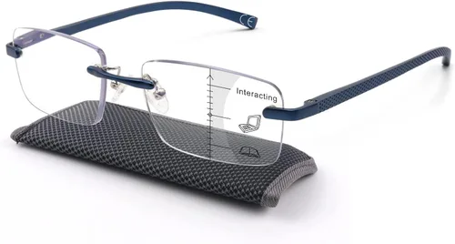 Vista 7 de Missfive Gafas de lectura progresivas multienfoque de aluminio mejoradas, para hombres, lectores multifocales sin montura con bloqueo de luz azul