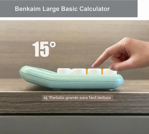 Vista 3 de Calculadoras Benkaim - Calculadora de escritorio, calculadora estándar básica, pantalla LCD grande de 12 dígitos, botón grande para uso escolar Beige