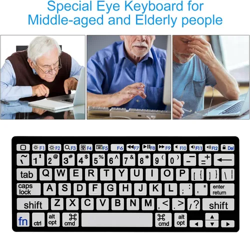 Vista 3 de HXMJ Mini teclado Bluetooth de impresión grande compatible con iPad, iPhone, iPod, MacBook para personas mayores y personas con discapacidad visual