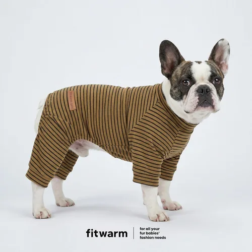 Vista 2 de Fitwarm Paquete de 2 pijamas de forro polar a rayas, ropa cálida de invierno para perros pequeños, niños y niñas, mameluco ligero para mascotas