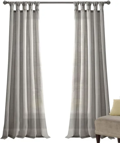 Vista 8 de Lush Decor Par de cortinas de ventana con solapas anudadas de yute, 45" x 84", azul
