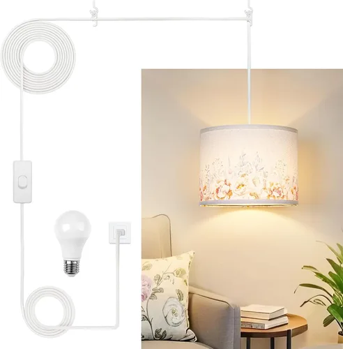Vista 9 de Luz Colgante Enchufable, Lámpara Colgante con Cable Enchufable, Luces Colgantes Rústicas de Granja con Bombilla Regulable de 3 Vías, Accesorios