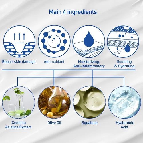 Vista 6 de TROIAREUKE ACSEN Crema de recuperación Hidratante facial hidratante y calmante con centella asiática, aceite de oliva y escualano para pieles