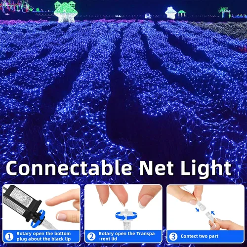 Vista 9 de Luces de cadena de malla de red impermeables, 200 burbujas de luz, 8 modos de iluminación, para interiores y exteriores, cortina, árbol de Navidad