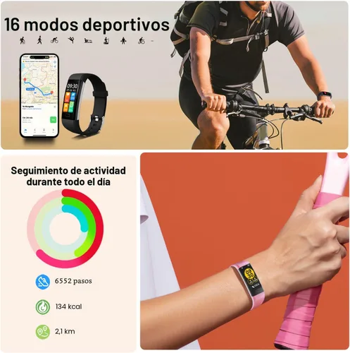 Vista 4 de Monitor de actividad con contador de pasos y calorías, cronómetro, frecuencia cardíaca, resistencia al agua IP68, dispositivo de salud con monitor